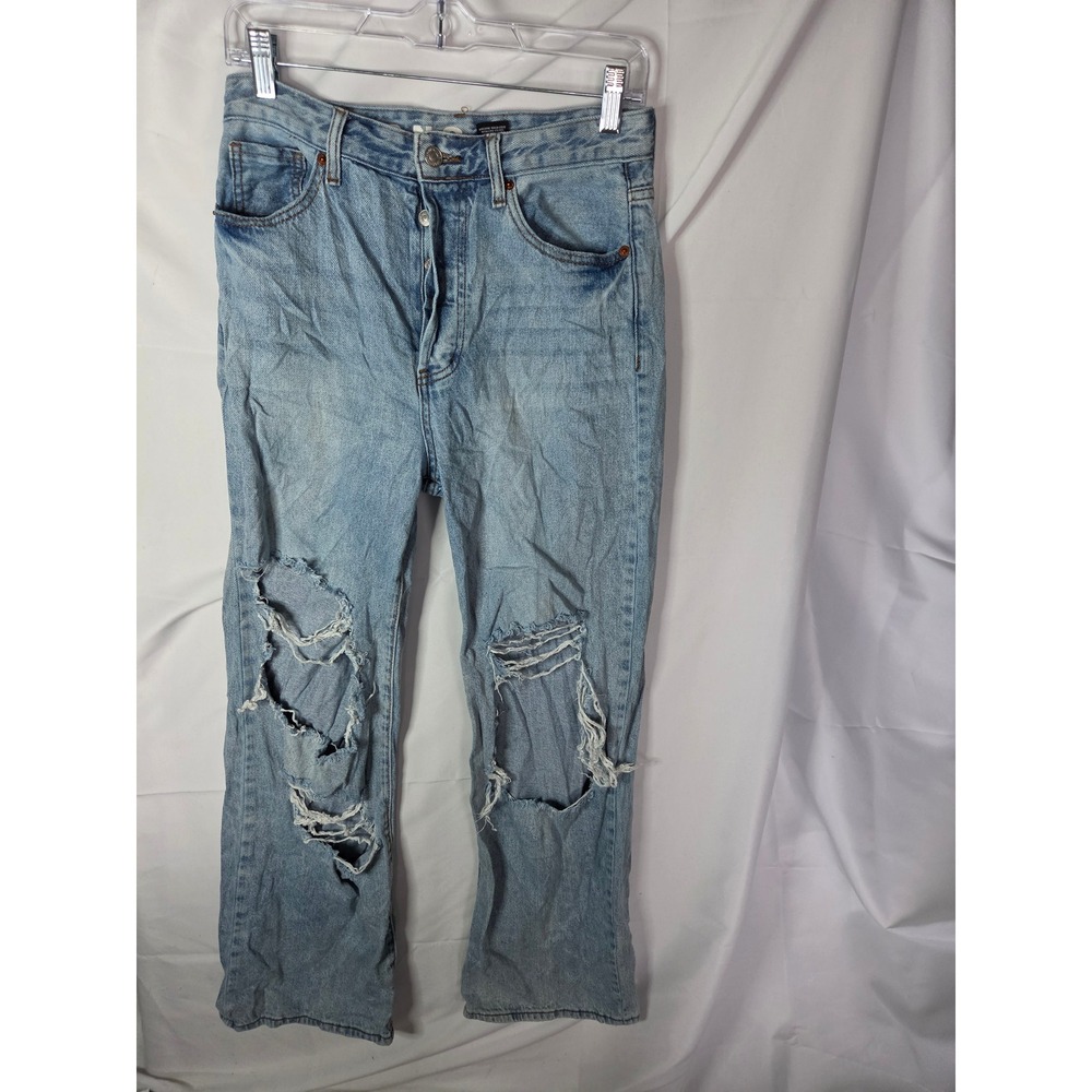 SONG Street Jean Womens  Light Wash Distressed High Rise Button Fly Straight